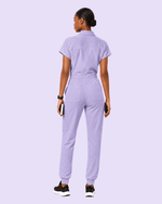 Women's Camp Collar Jumpsuit Lavender - Scrubloop