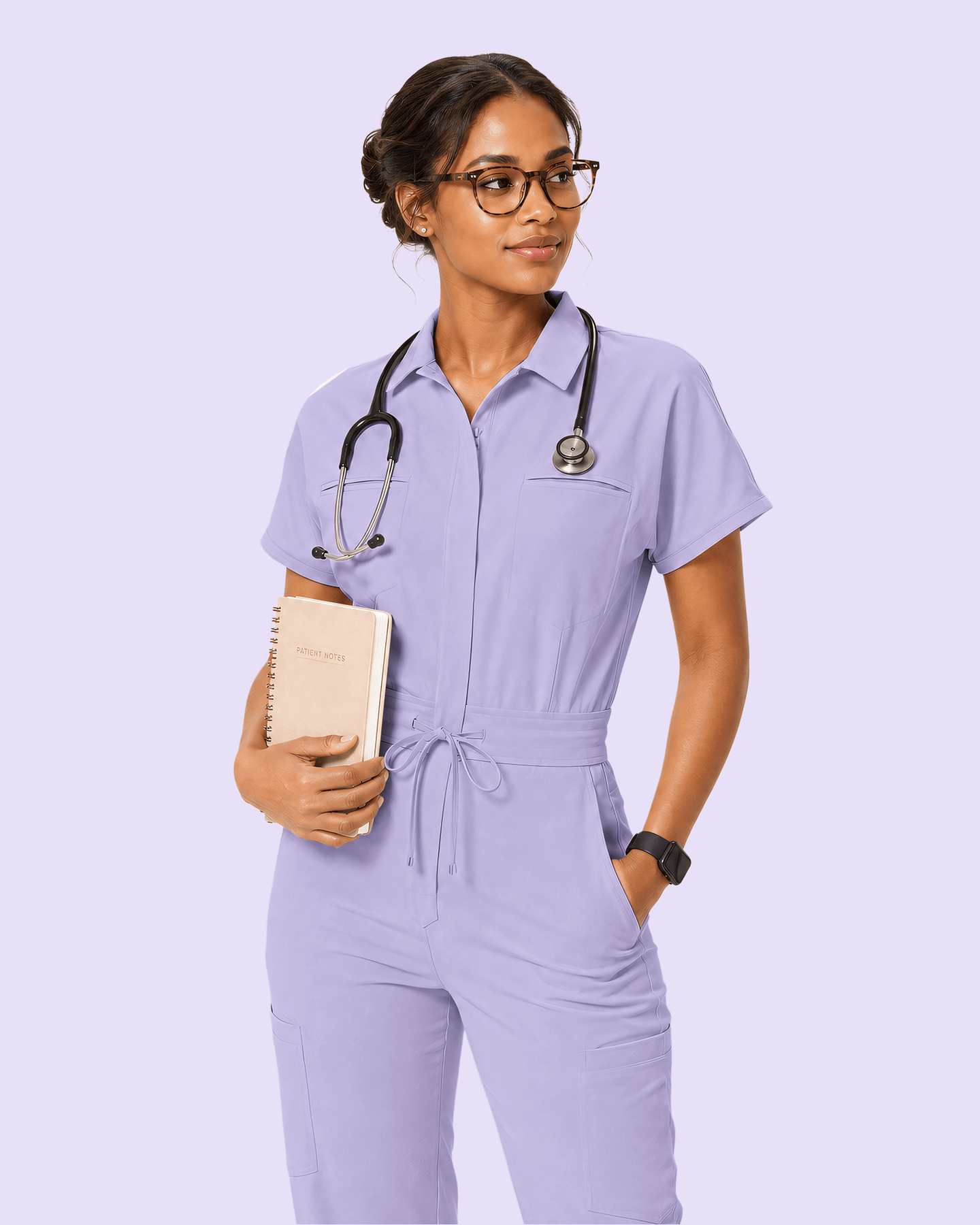 Women's Camp Collar Jumpsuit Lavender - Scrubloop