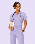 Women's Camp Collar Jumpsuit Lavender - Scrubloop