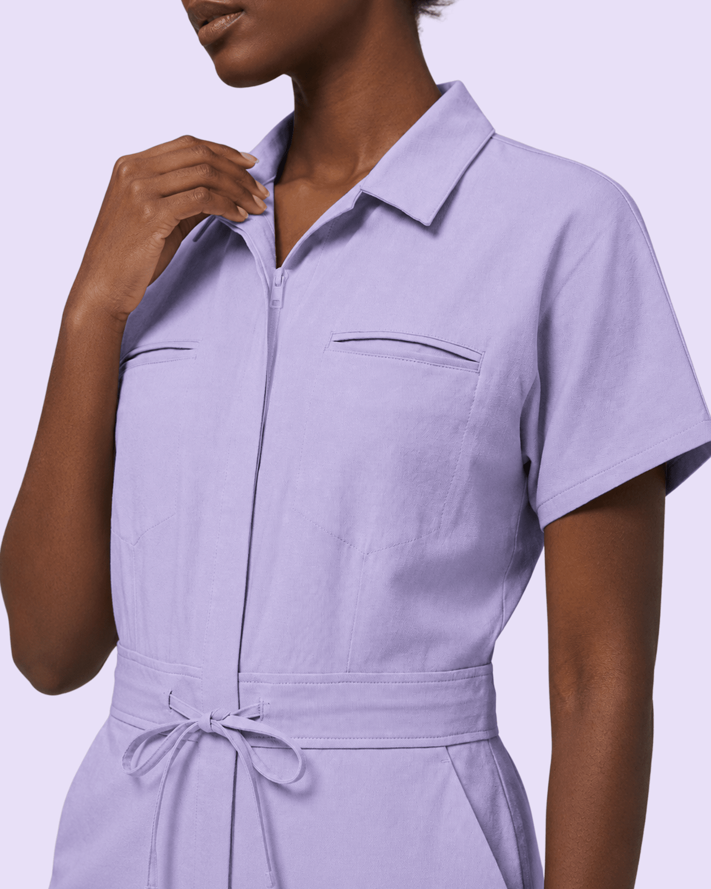 Women's Camp Collar Jumpsuit Lavender - Scrubloop