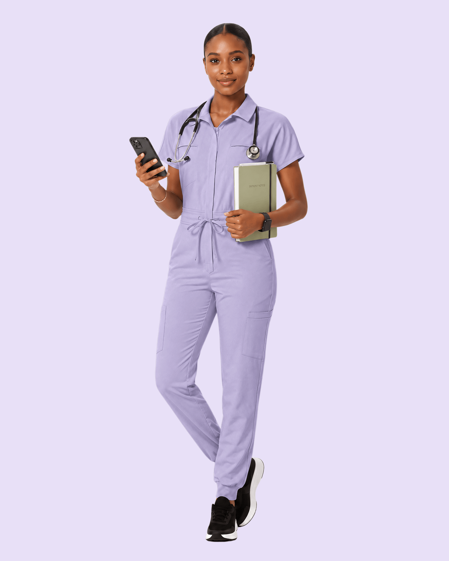 Women's Camp Collar Jumpsuit Lavender - Scrubloop