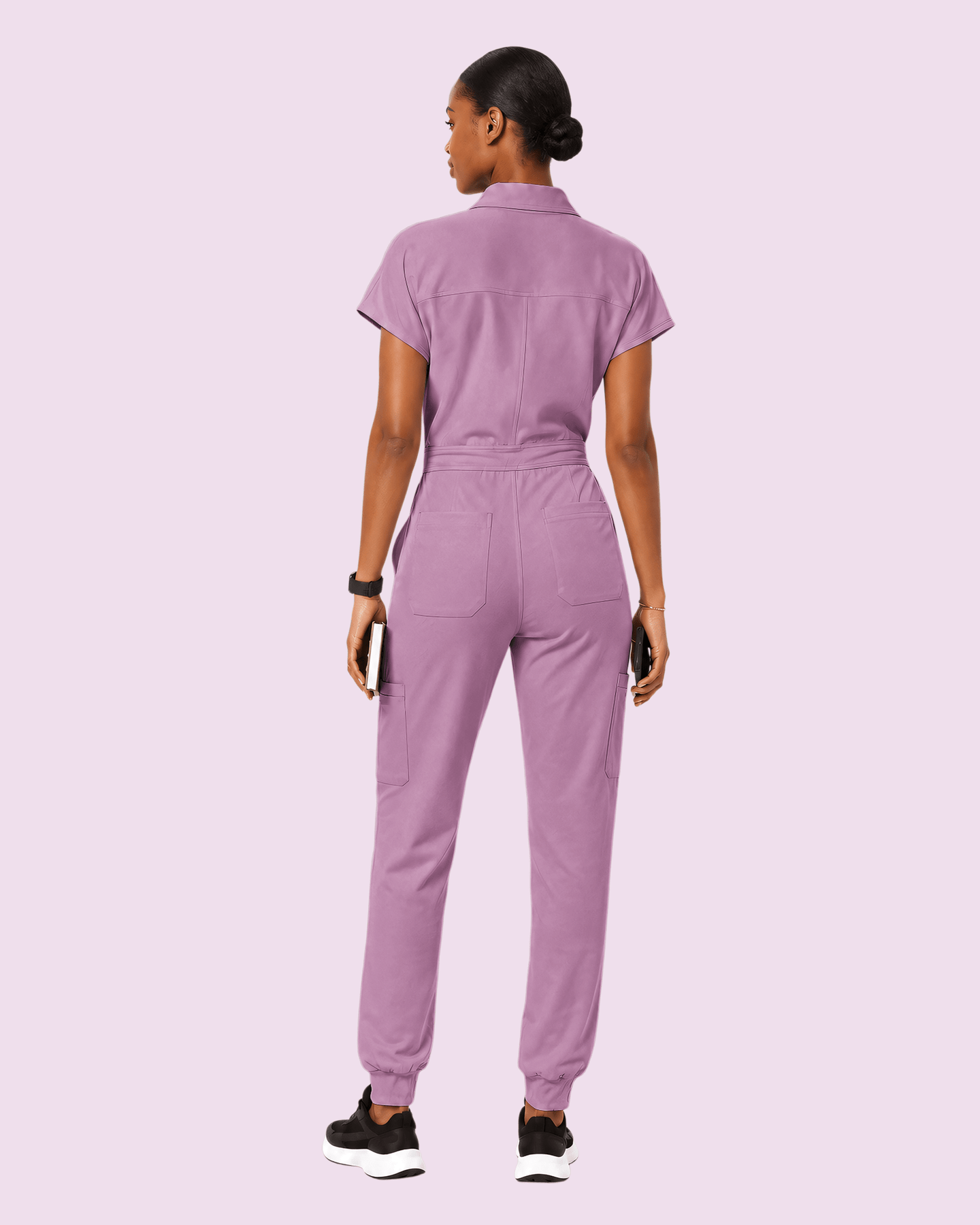 Women's Camp Collar Jumpsuit Lilac - Scrubloop