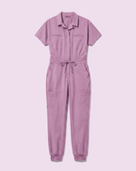 Women's Camp Collar Jumpsuit Lilac - Scrubloop