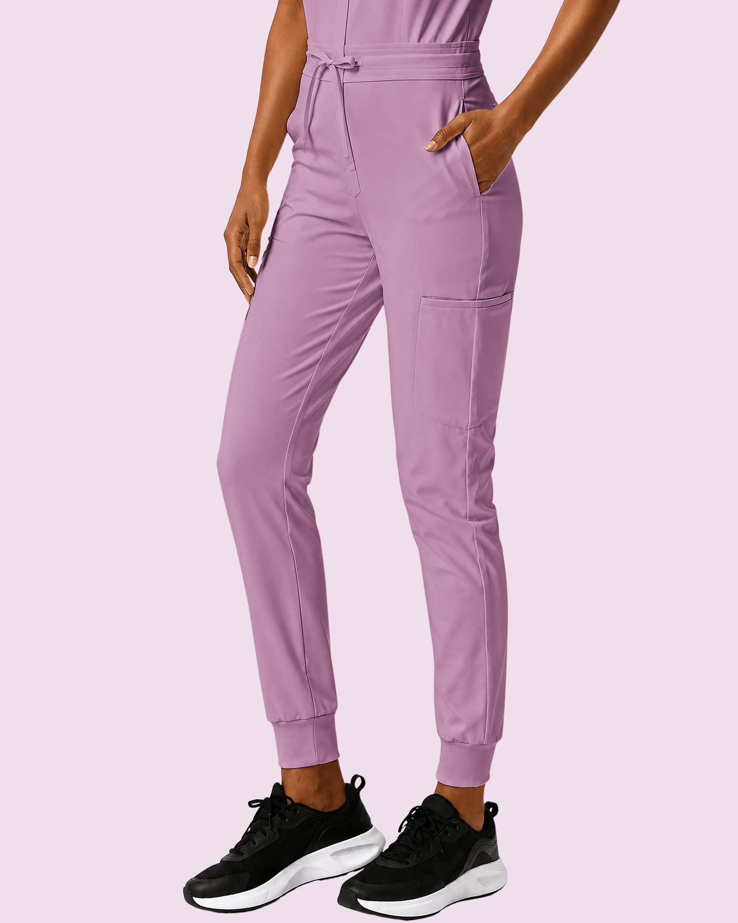 Women's Camp Collar Jumpsuit Lilac - Scrubloop