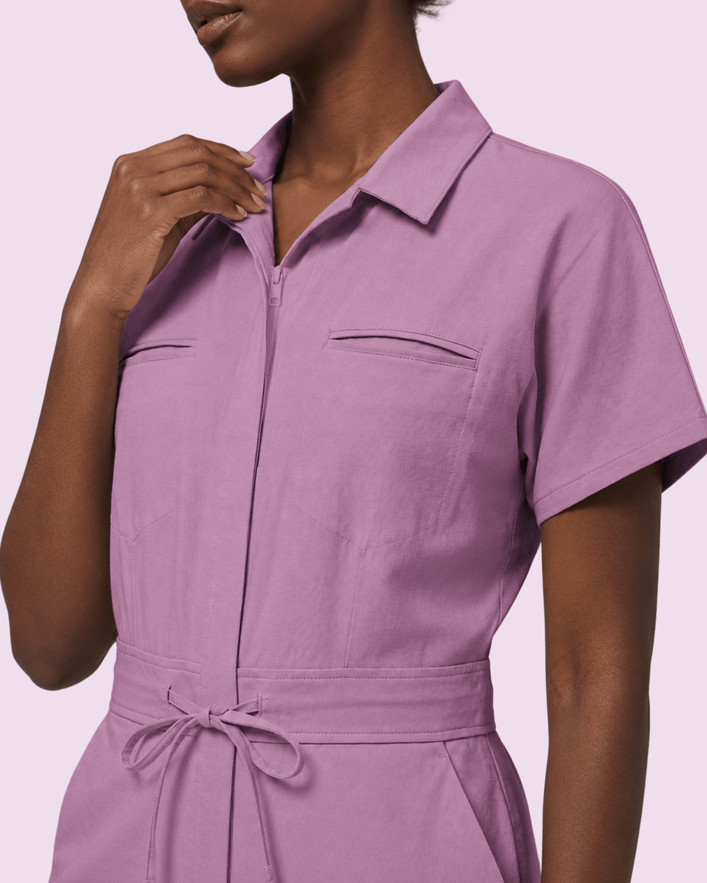 Women's Camp Collar Jumpsuit Lilac - Scrubloop