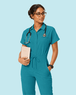 Women's Camp Collar Jumpsuit Marina - Scrubloop