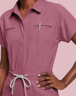 Women's Camp Collar Jumpsuit Mauve - Scrubloop