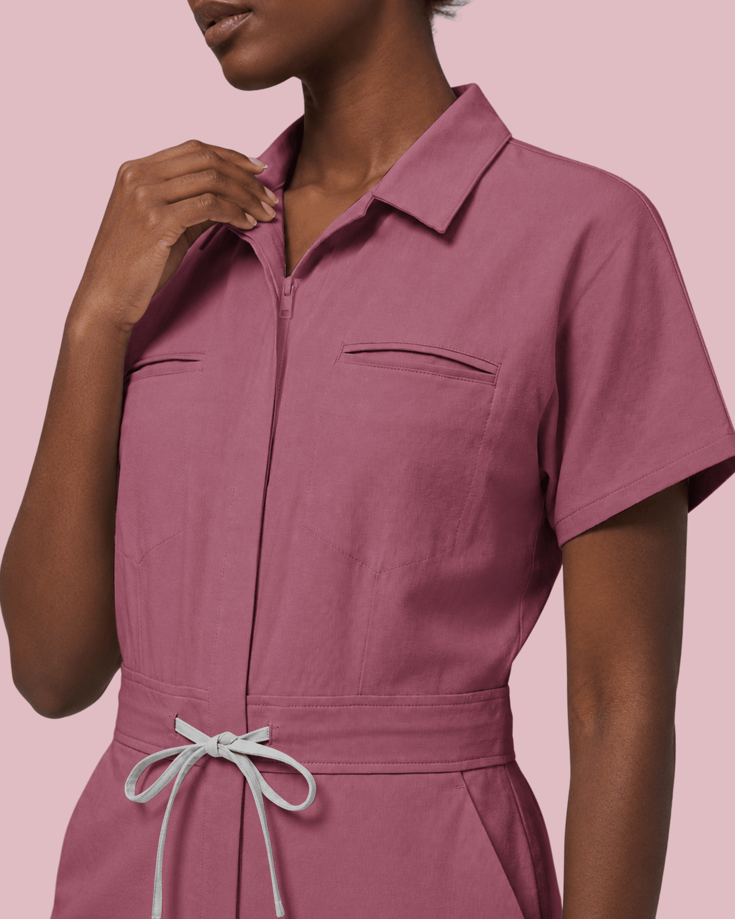 Women's Camp Collar Jumpsuit Mauve - Scrubloop
