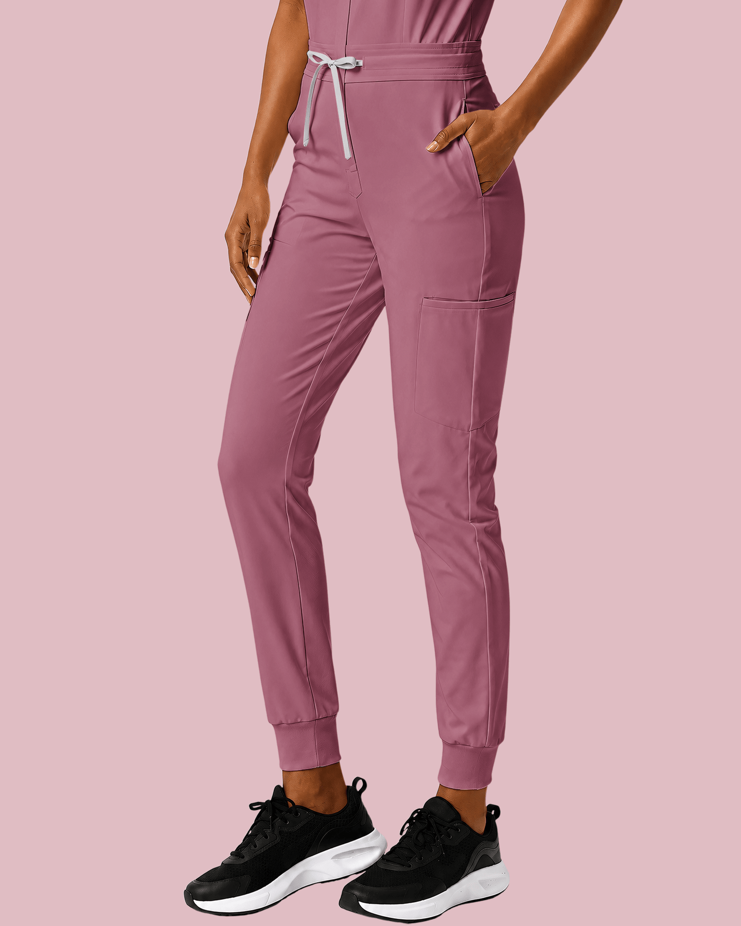Women's Camp Collar Jumpsuit Mauve - Scrubloop