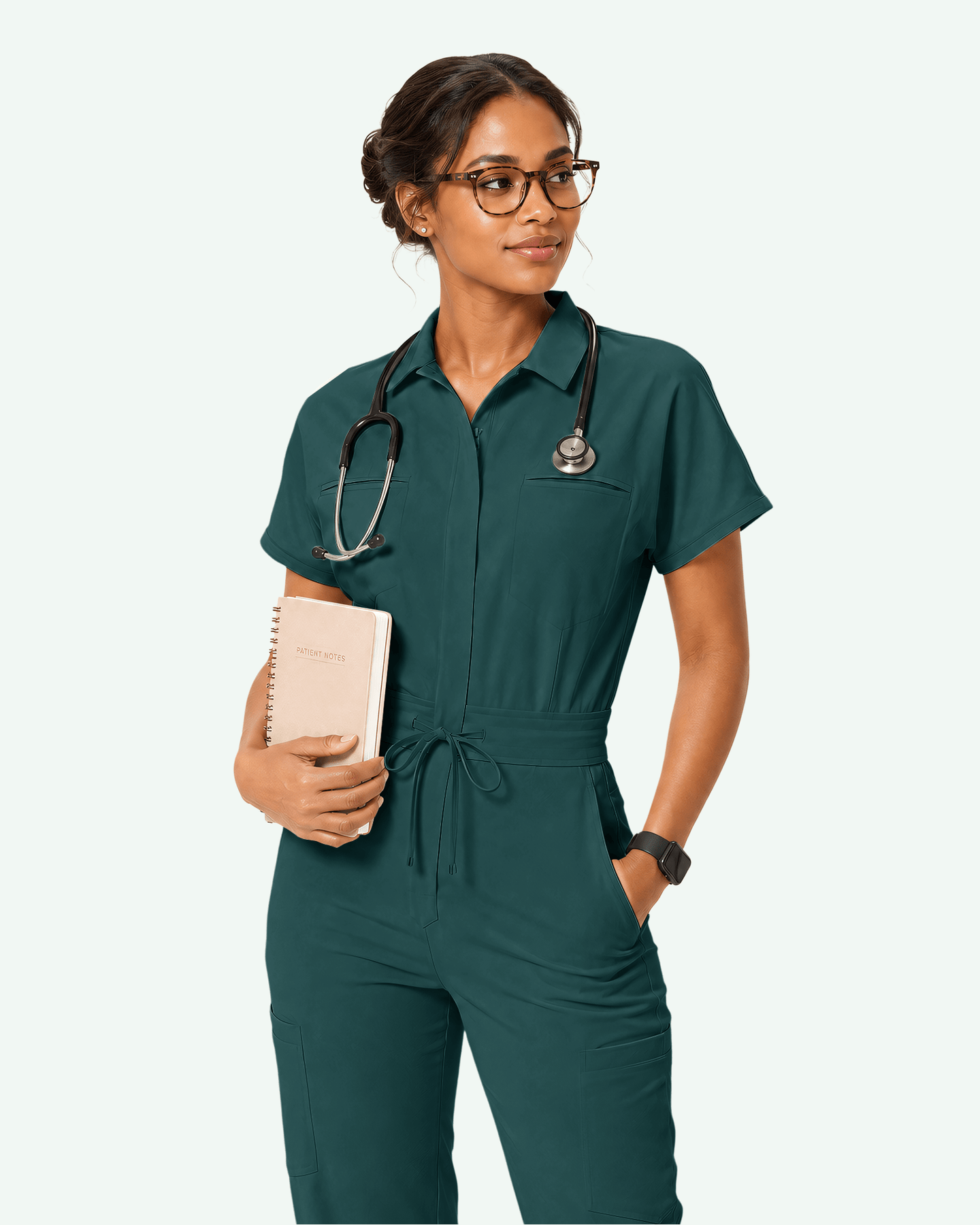 Women's Camp Collar Jumpsuit Midnight Green - Scrubloop
