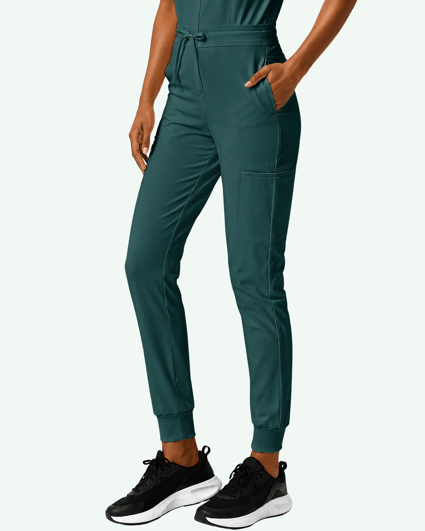 Women's Camp Collar Jumpsuit Midnight Green - Scrubloop