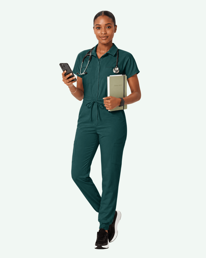 Women's Camp Collar Jumpsuit Midnight Green