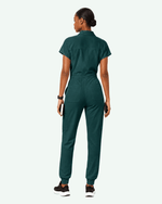 Women's Camp Collar Jumpsuit Midnight Green - Scrubloop