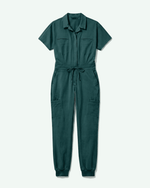 Women's Camp Collar Jumpsuit Midnight Green - Scrubloop