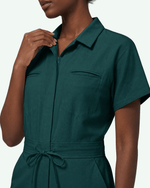 Women's Camp Collar Jumpsuit Midnight Green - Scrubloop