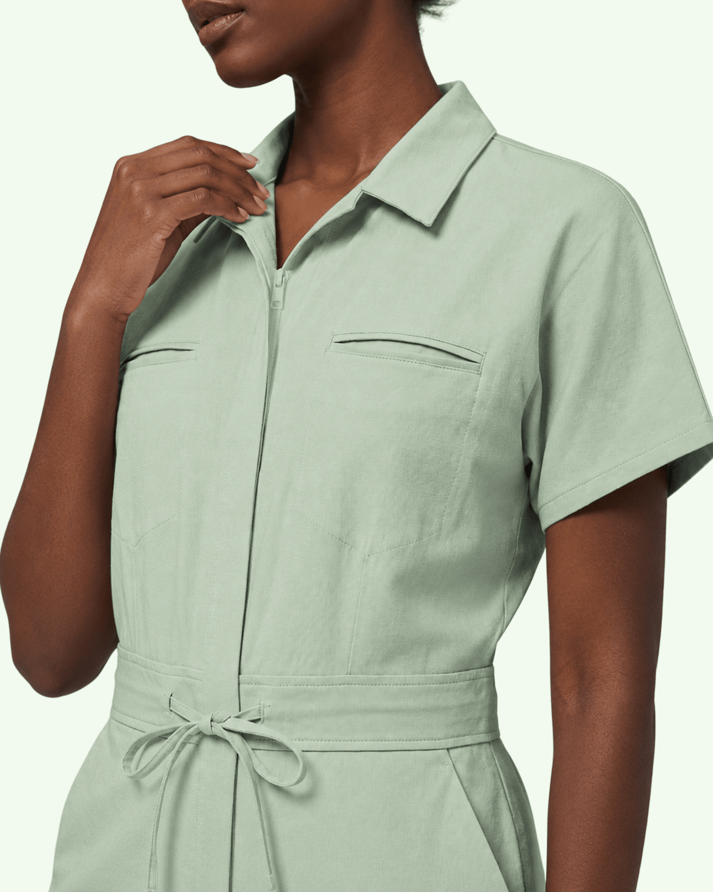 Women's Camp Collar Jumpsuit Mint - Scrubloop