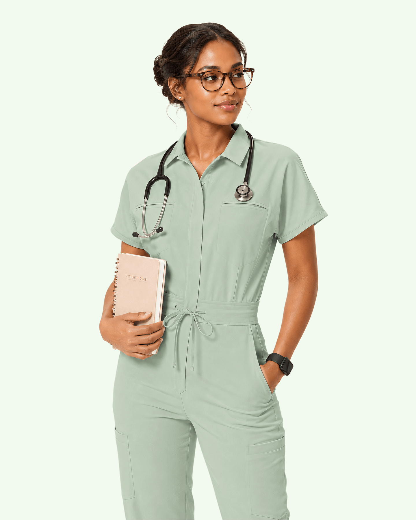 Women's Camp Collar Jumpsuit Mint - Scrubloop