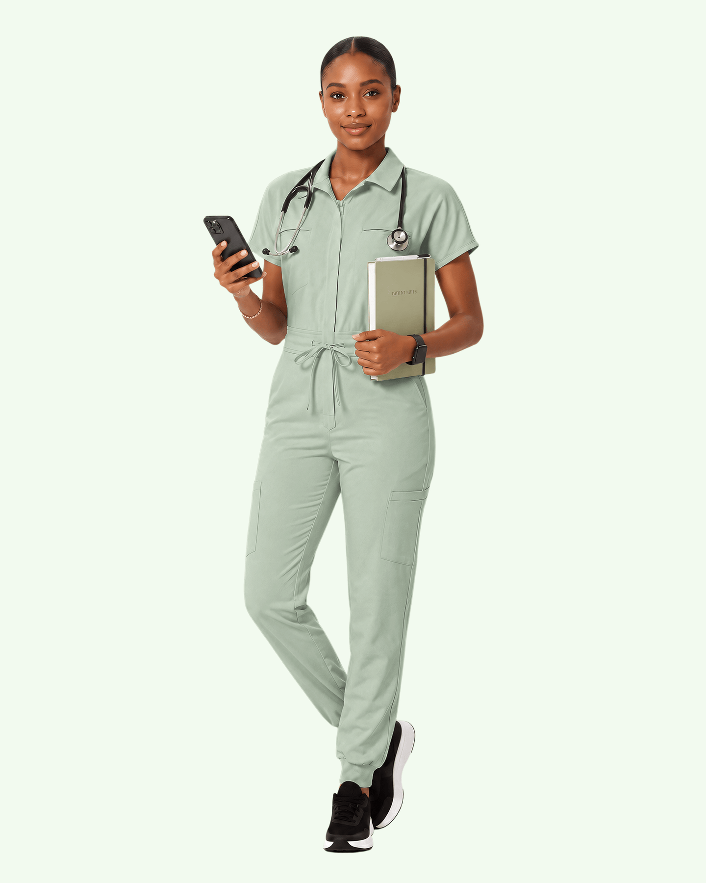 Women's Camp Collar Jumpsuit Mint - Scrubloop
