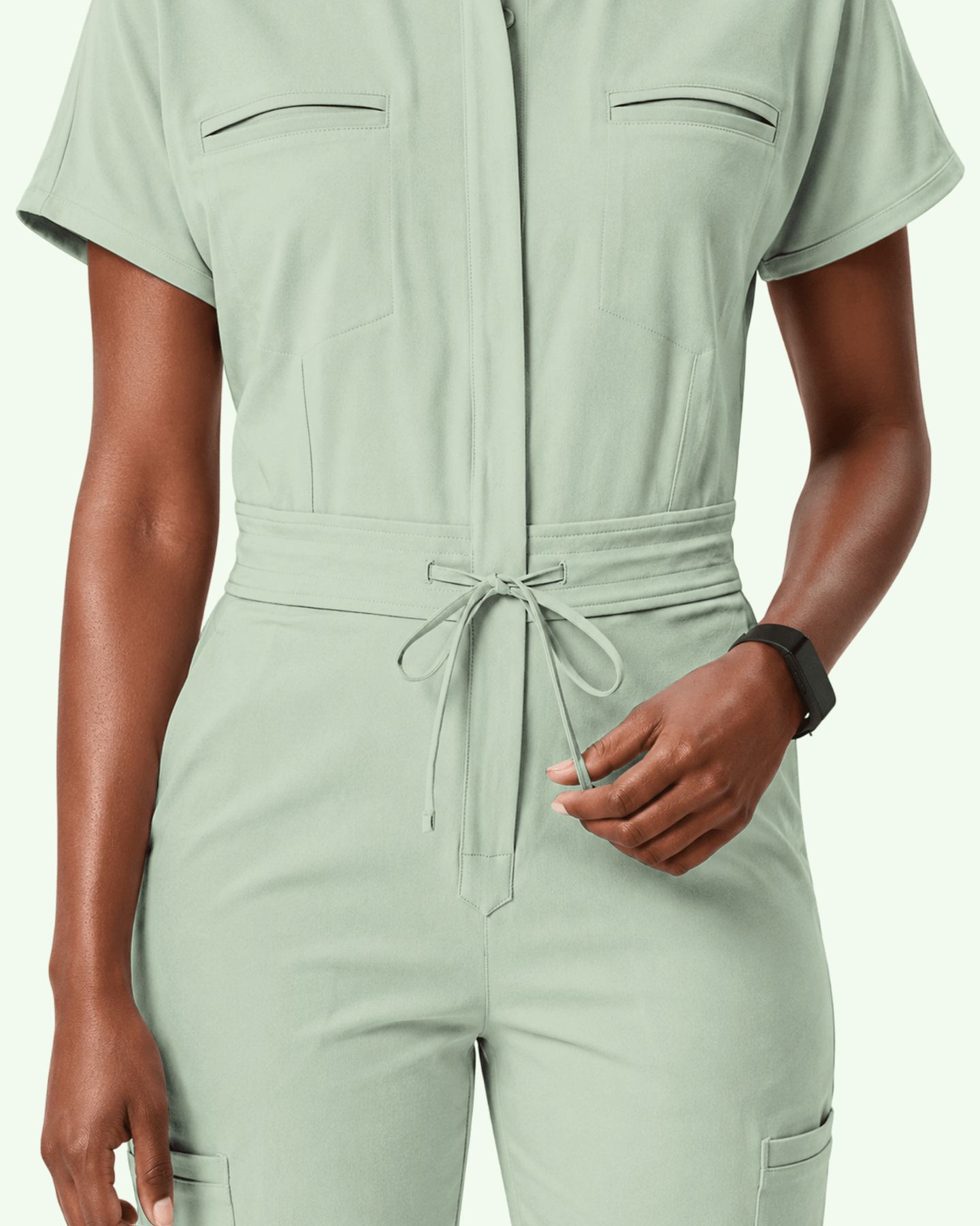 Women's Camp Collar Jumpsuit Mint - Scrubloop
