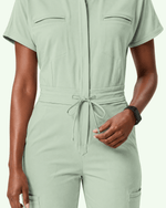 Women's Camp Collar Jumpsuit Mint - Scrubloop