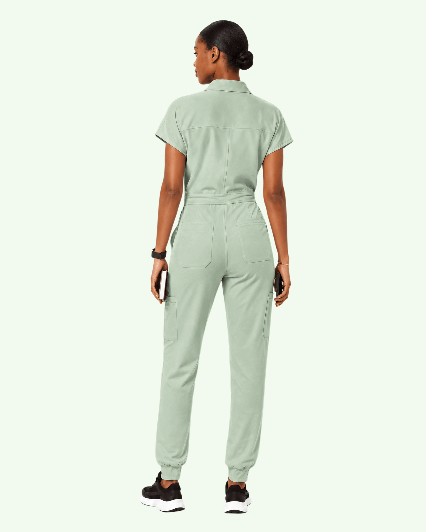 Women's Camp Collar Jumpsuit Mint - Scrubloop