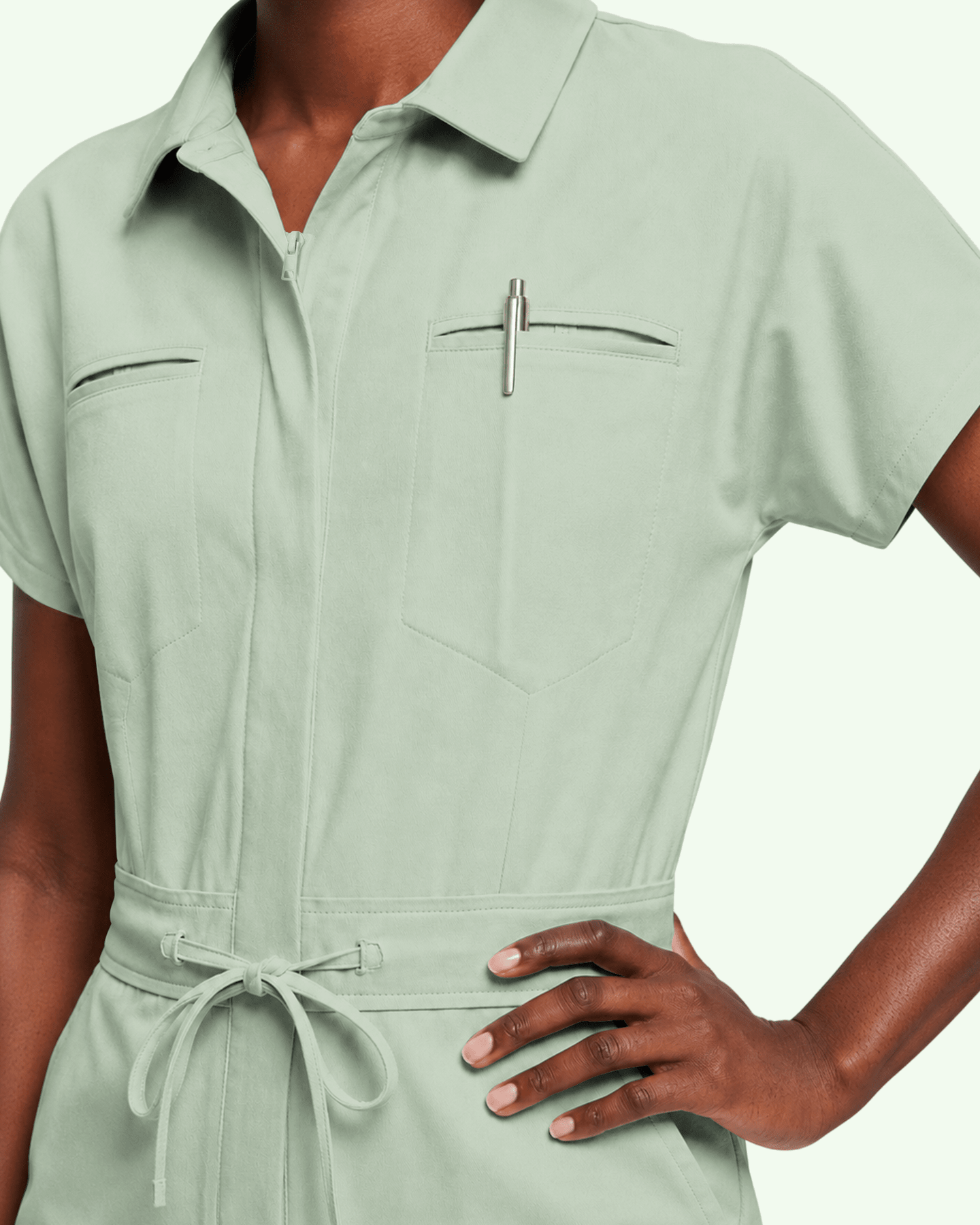 Women's Camp Collar Jumpsuit Mint - Scrubloop