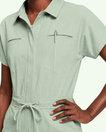 Women's Camp Collar Jumpsuit Mint - Scrubloop