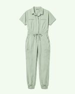 Women's Camp Collar Jumpsuit Mint - Scrubloop