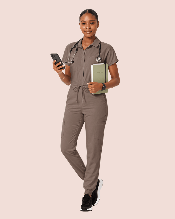 Women's Camp Collar Jumpsuit Mocha