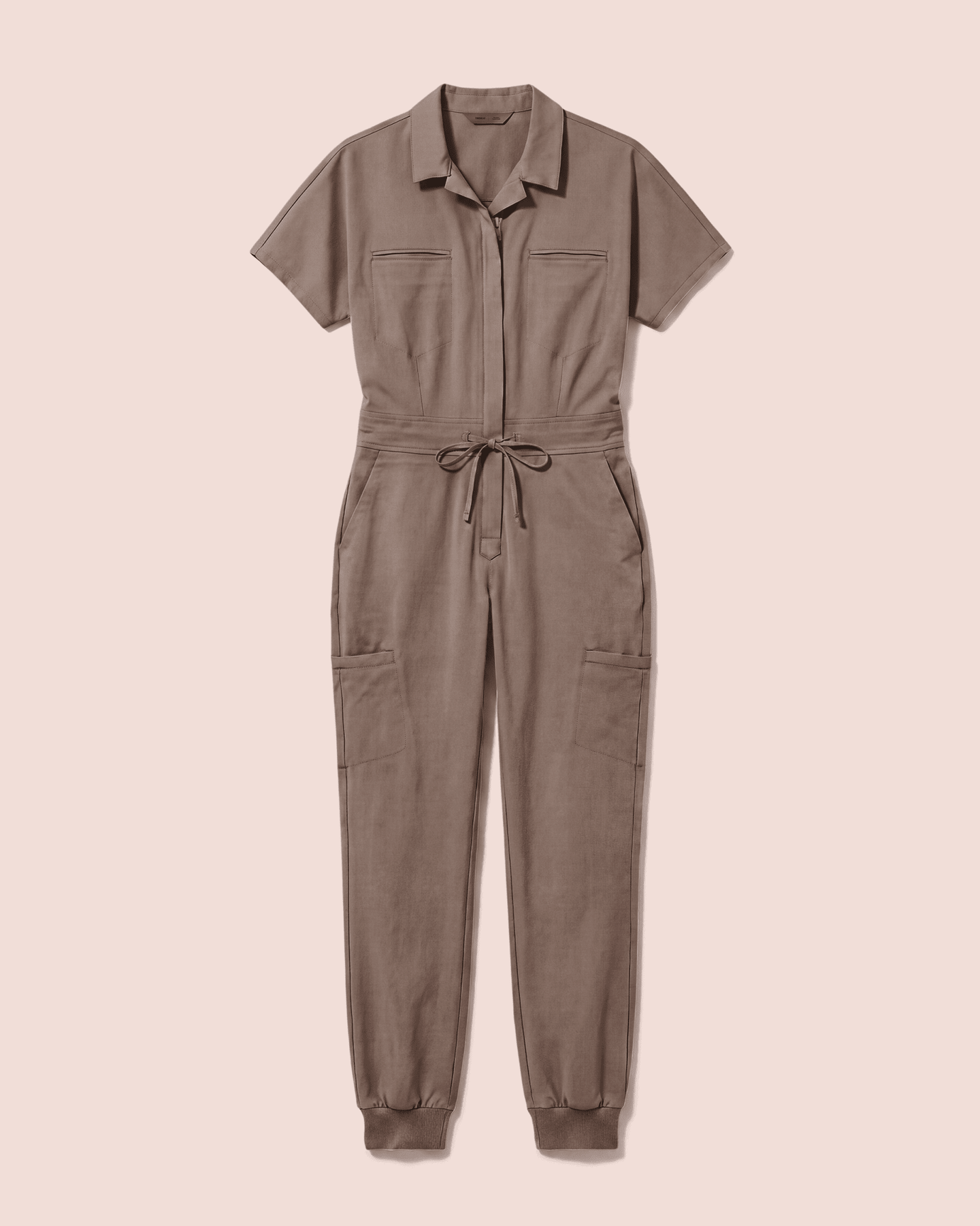 Women's Camp Collar Jumpsuit Mocha - Scrubloop
