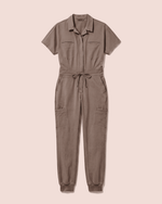 Women's Camp Collar Jumpsuit Mocha - Scrubloop