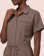 Women's Camp Collar Jumpsuit Mocha - Scrubloop