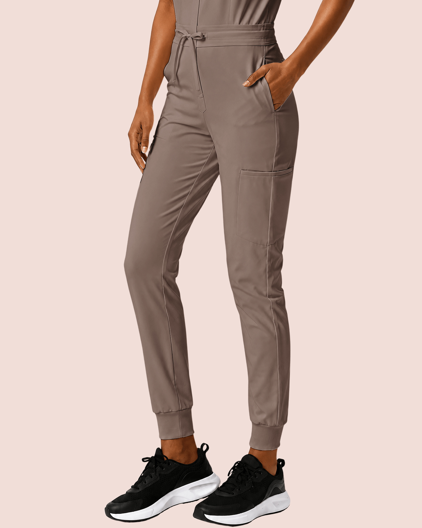 Women's Camp Collar Jumpsuit Mocha - Scrubloop