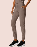 Women's Camp Collar Jumpsuit Mocha - Scrubloop