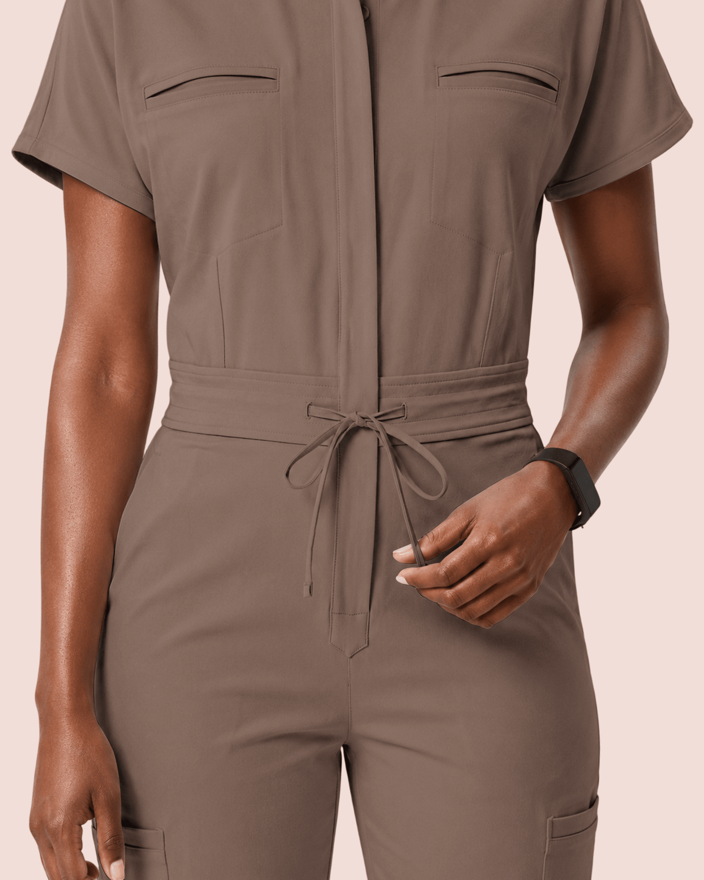 Women's Camp Collar Jumpsuit Mocha - Scrubloop