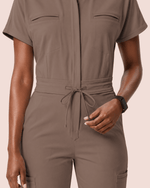 Women's Camp Collar Jumpsuit Mocha - Scrubloop