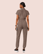 Women's Camp Collar Jumpsuit Mocha - Scrubloop