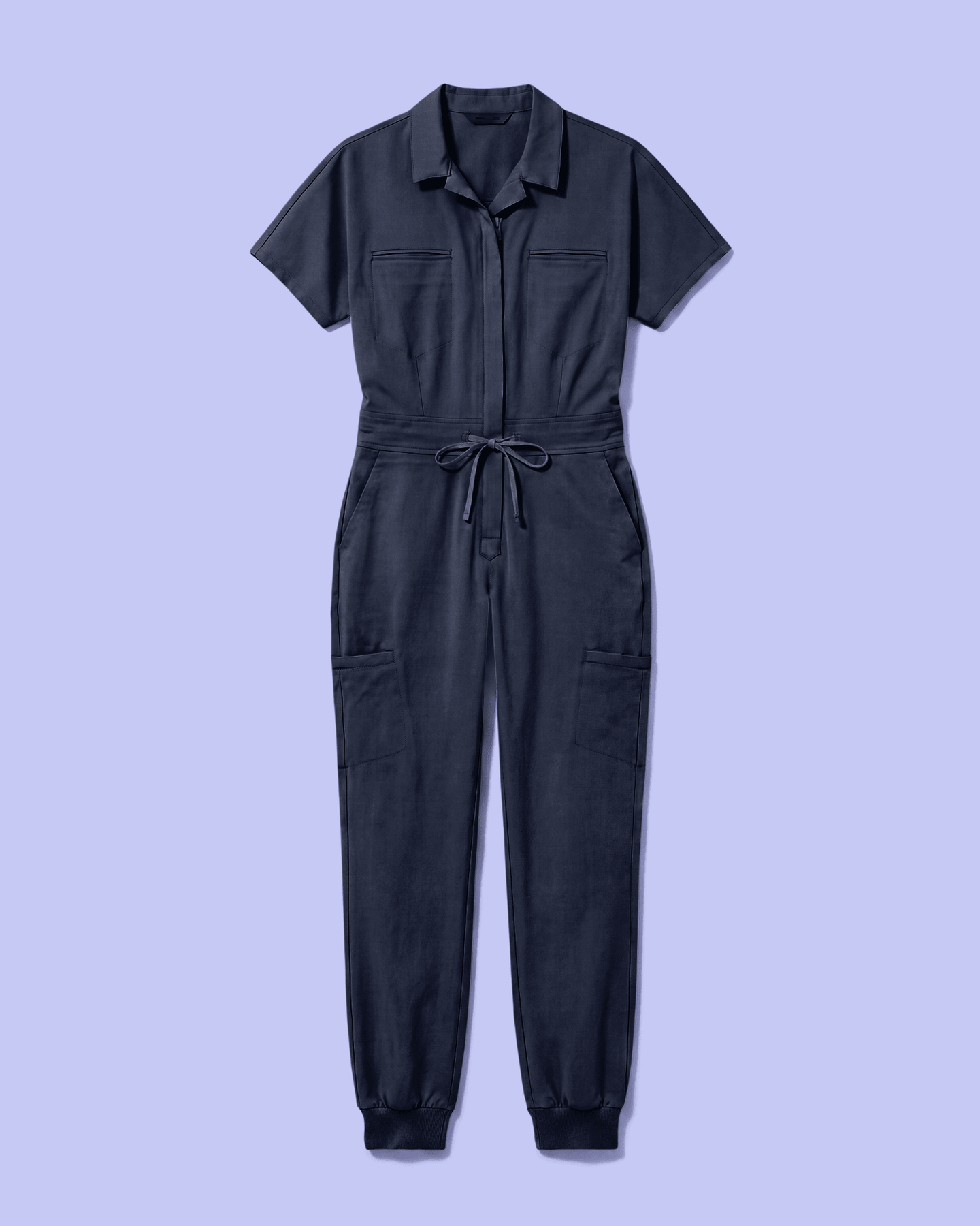 Women's Camp Collar Jumpsuit Navy - Scrubloop