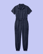 Women's Camp Collar Jumpsuit Navy - Scrubloop