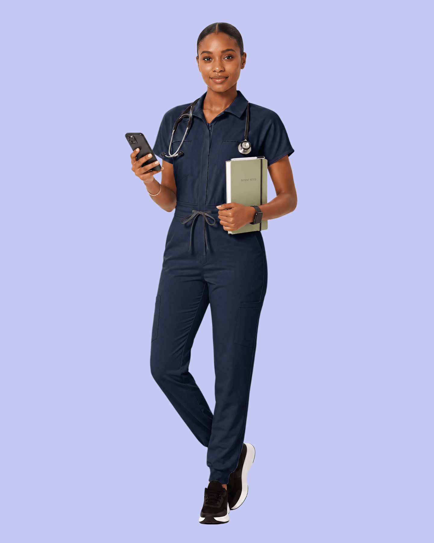 Women's Camp Collar Jumpsuit Navy - Scrubloop