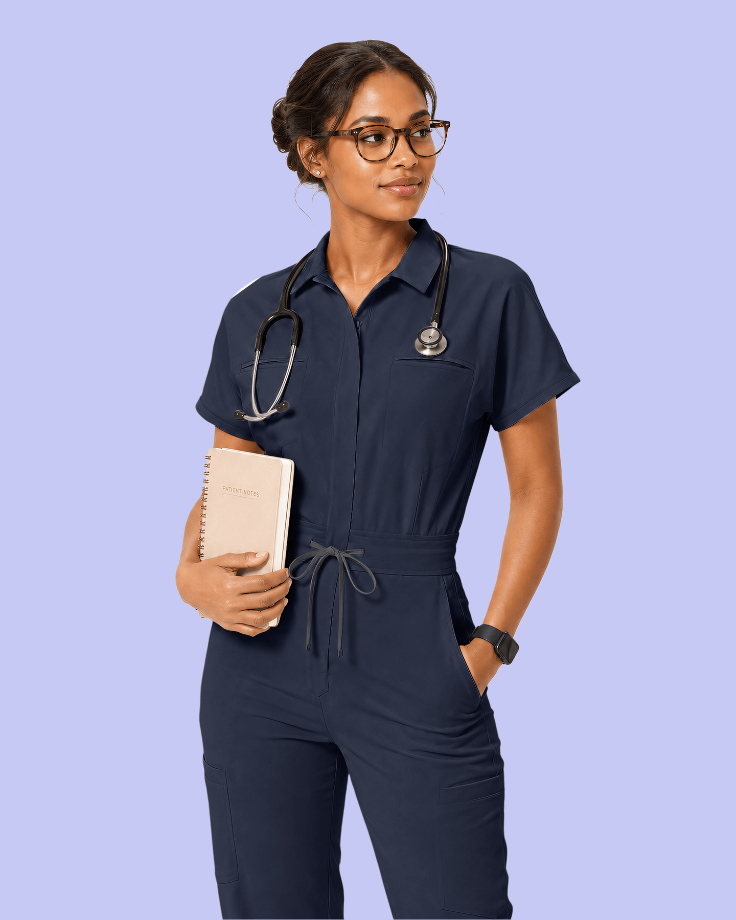 Women's Camp Collar Jumpsuit Navy - Scrubloop