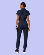 Women's Camp Collar Jumpsuit Navy - Scrubloop