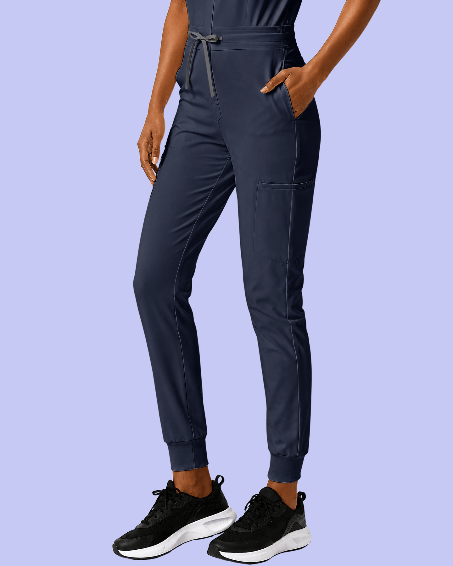 Women's Camp Collar Jumpsuit Navy - Scrubloop