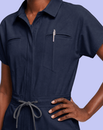 Women's Camp Collar Jumpsuit Navy - Scrubloop