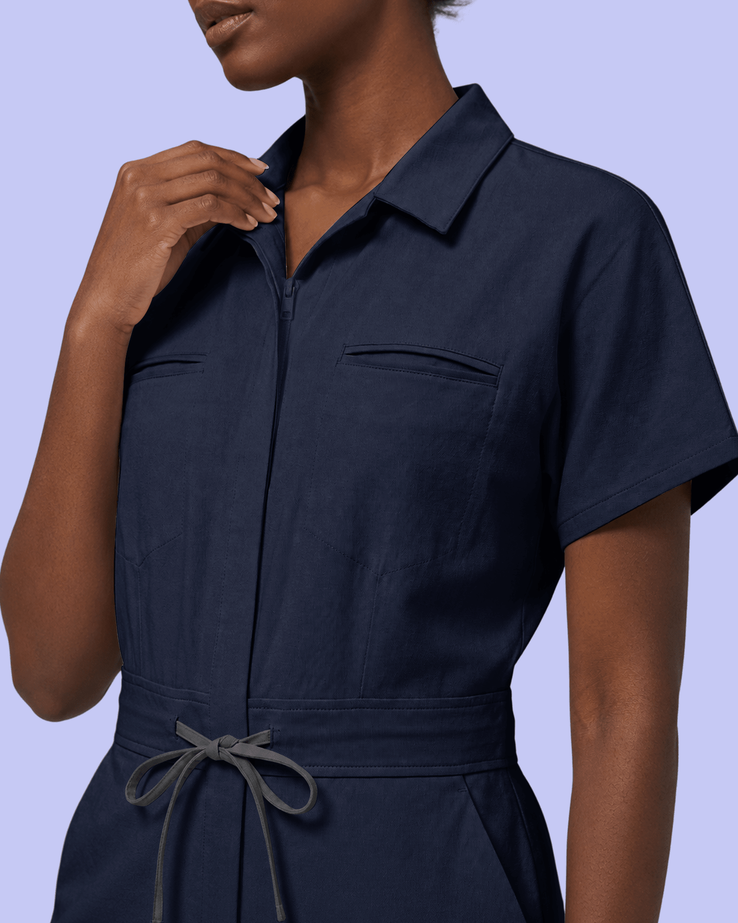 Women's Camp Collar Jumpsuit Navy - Scrubloop