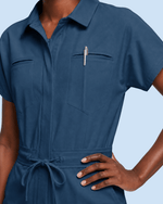 Women's Camp Collar Jumpsuit Ocean - Scrubloop