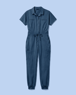 Women's Camp Collar Jumpsuit Ocean - Scrubloop