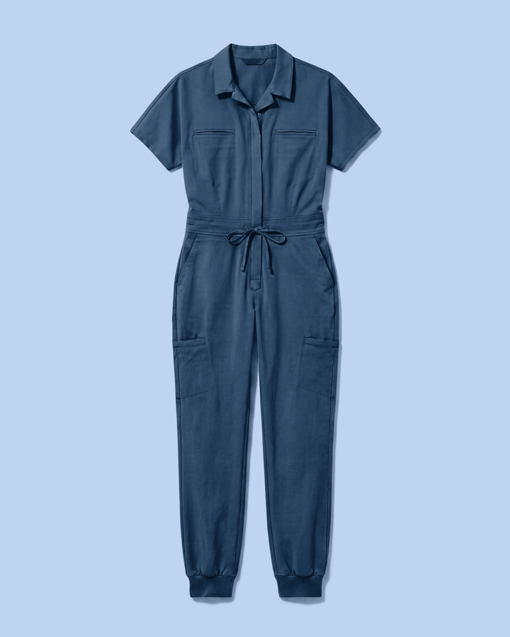 Women's Camp Collar Jumpsuit Ocean