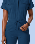 Women's Camp Collar Jumpsuit Ocean - Scrubloop