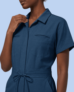 Women's Camp Collar Jumpsuit Ocean - Scrubloop